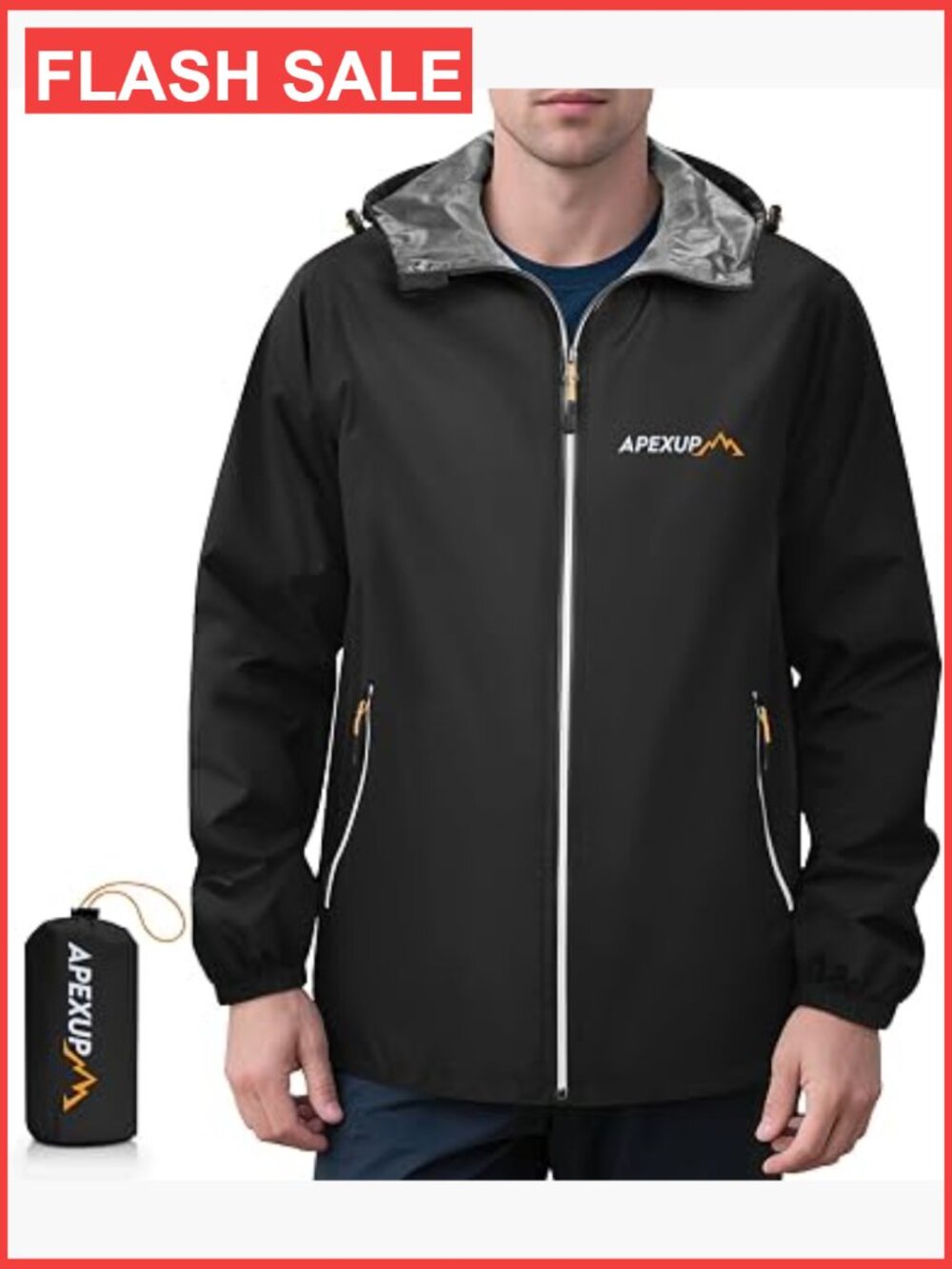 Packable Rain Jacket for Men Waterproof Lightweight Hooded Raincoat
